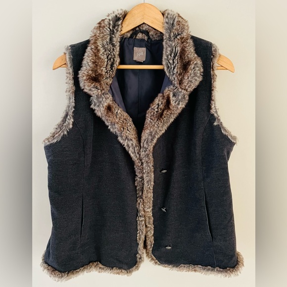 J. Jill Jackets & Blazers - J Jill Vest Grey With Faux Fur Collar.